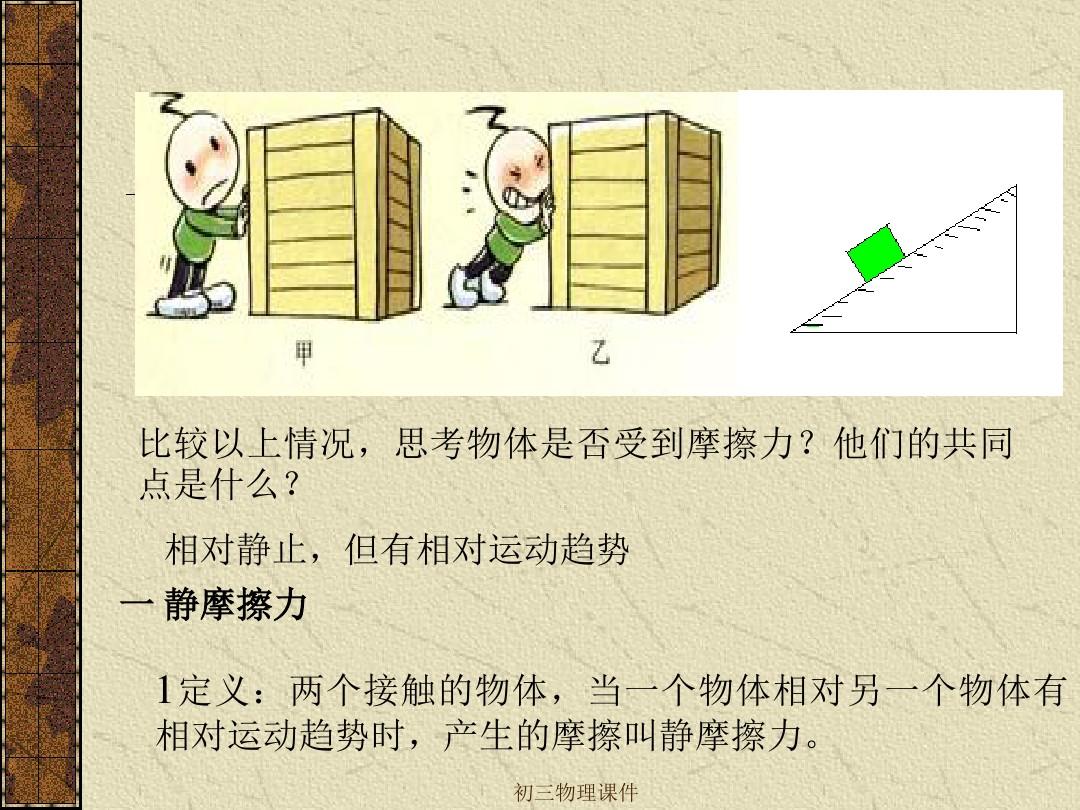 靜止時(shí)摩擦力大小_靜止時(shí)摩擦力等于拉力嗎_靜止時(shí)摩擦力等于什么