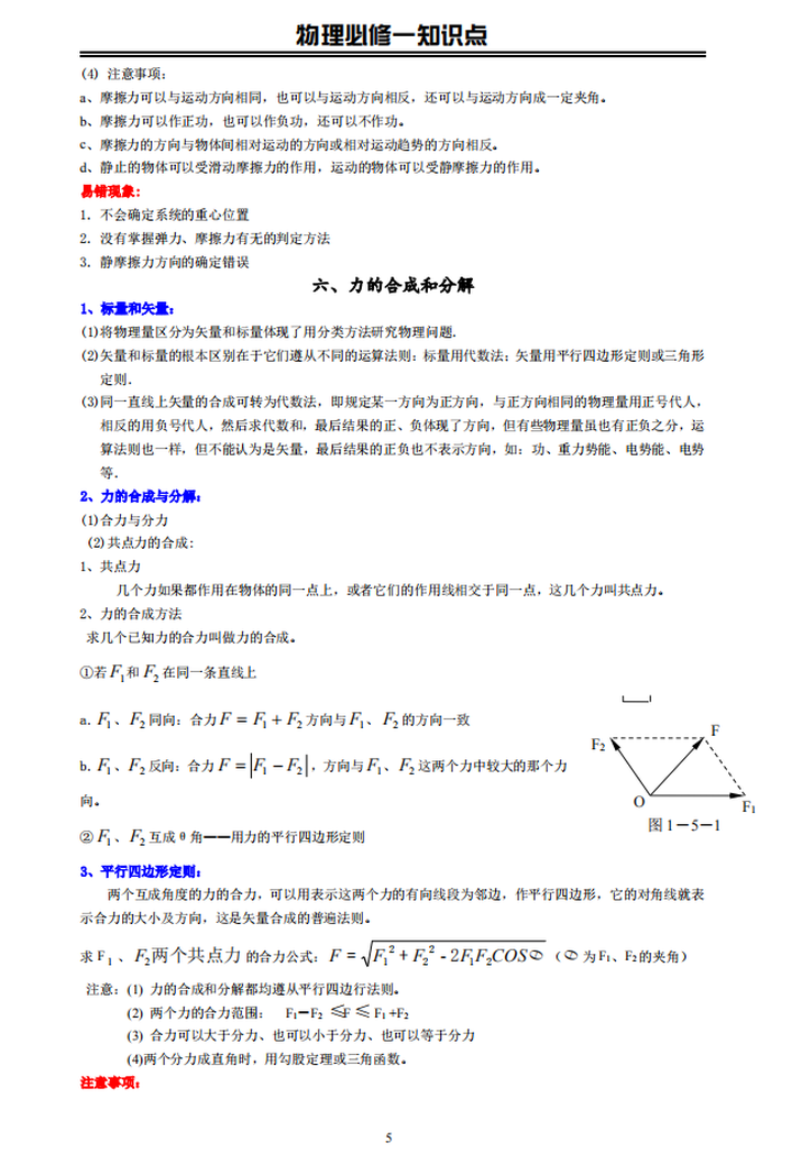 高中物理知識點必修一