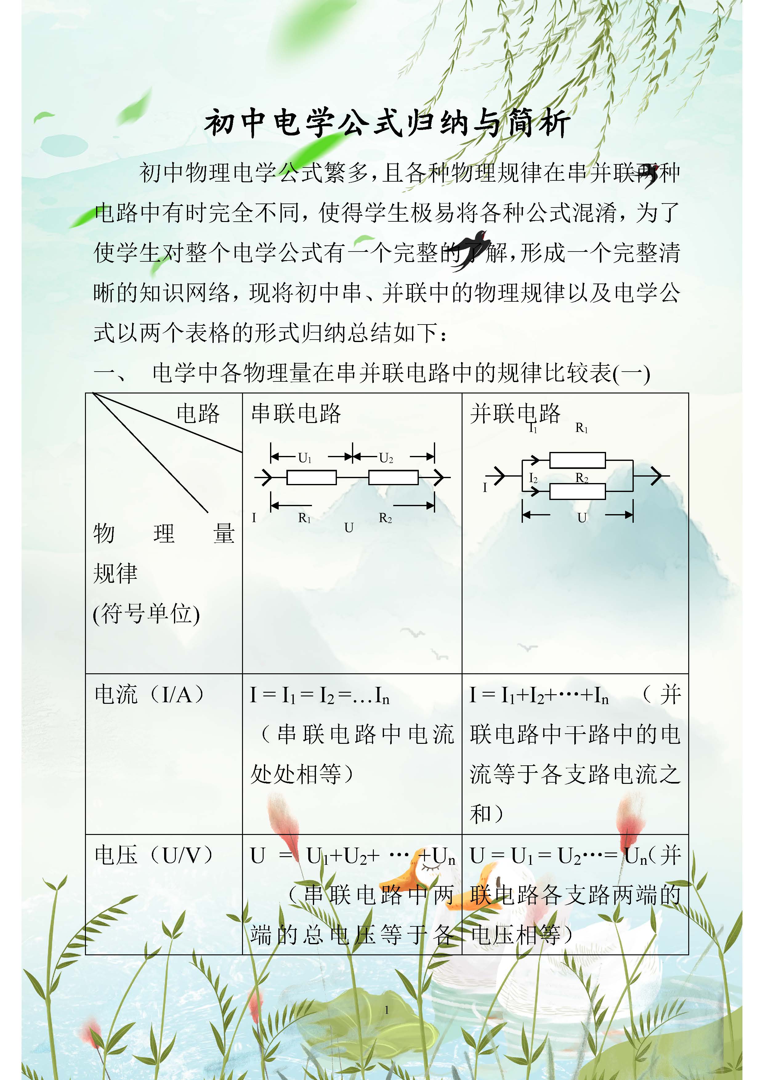 初中物理電學復習課件