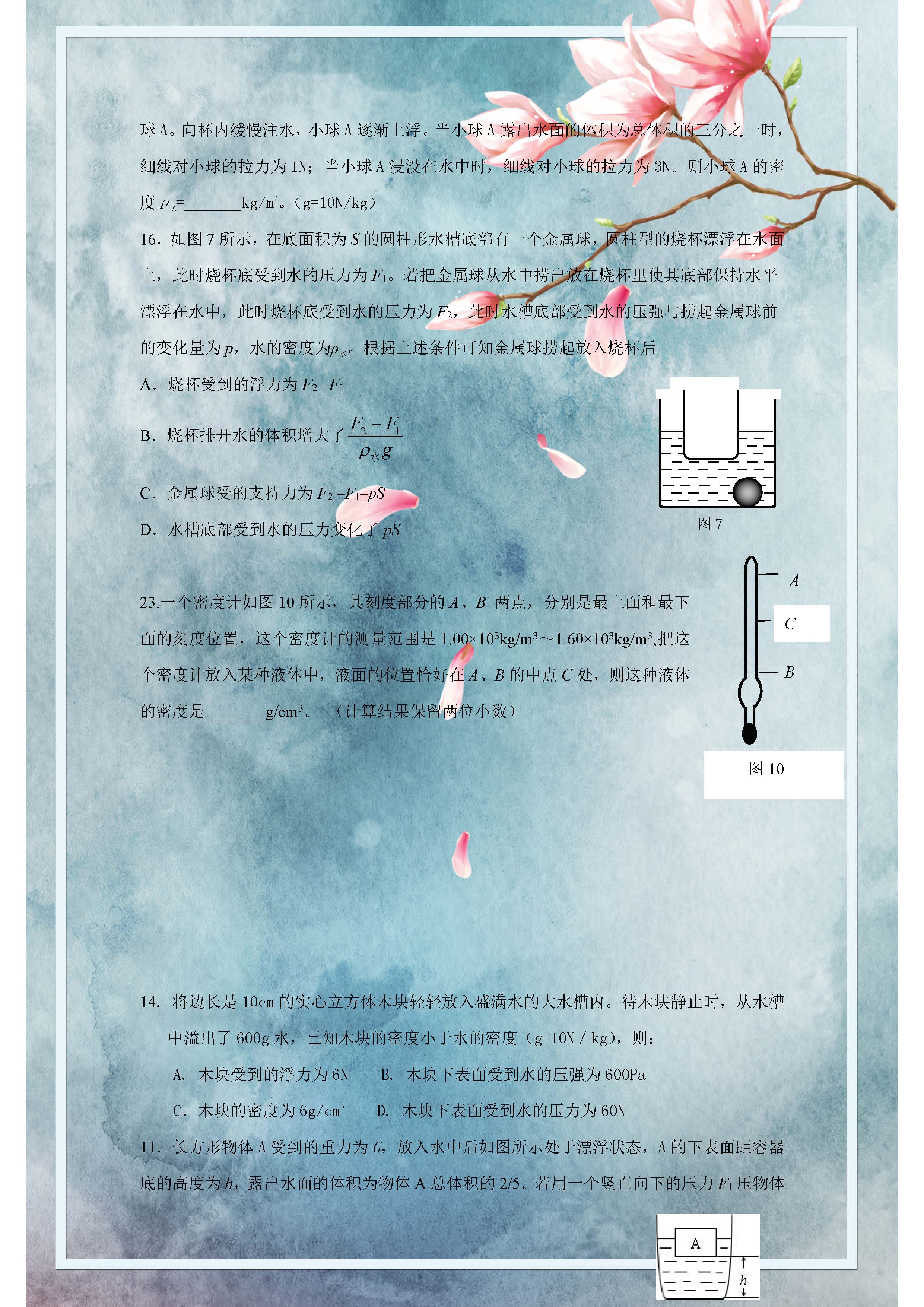 初中物理力學拔高題