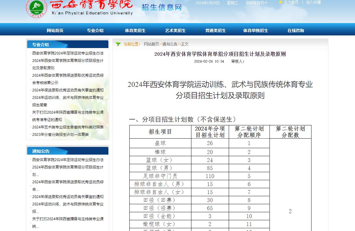 2024年西安體育學院體育類招生信息