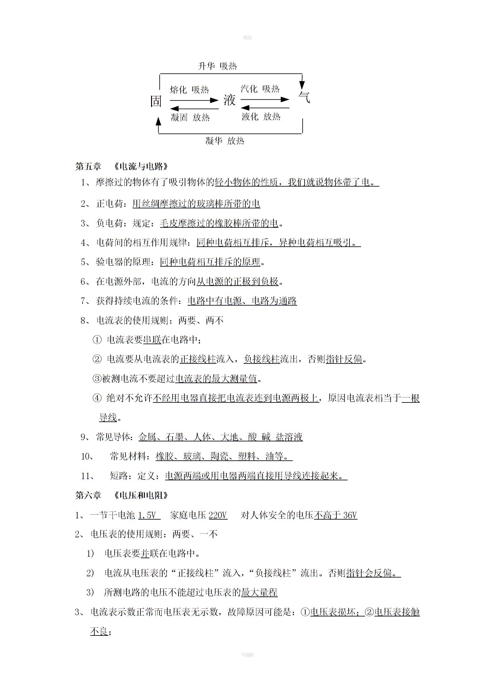 人教版初中物理重點(diǎn)知識(shí)清單2