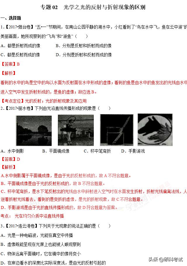 初中物理光學題