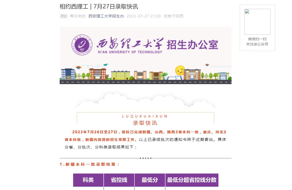 西安理工大學錄取查詢
