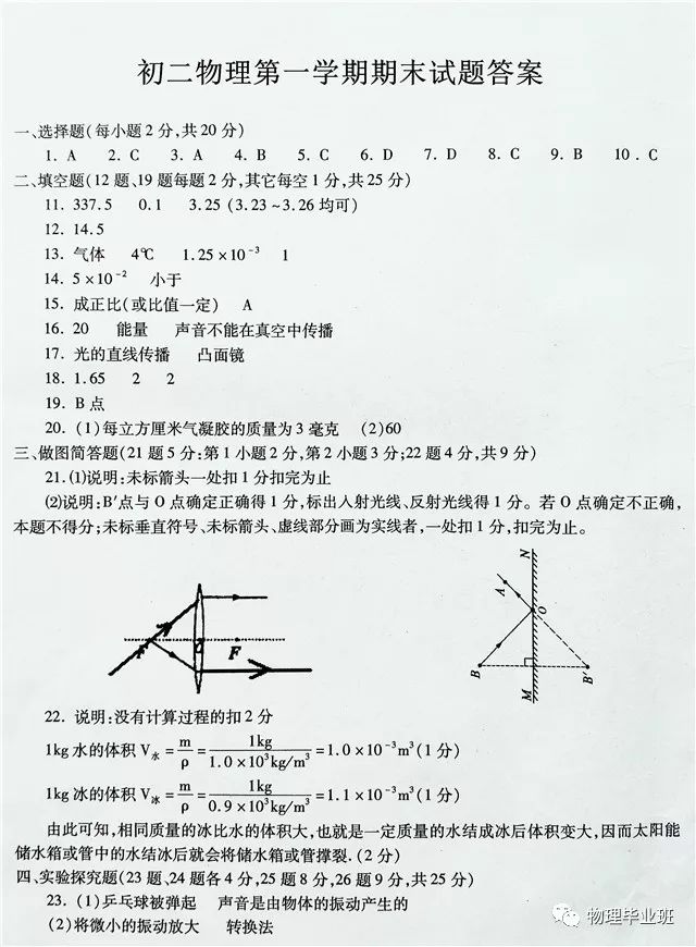 初二物理試卷模擬題