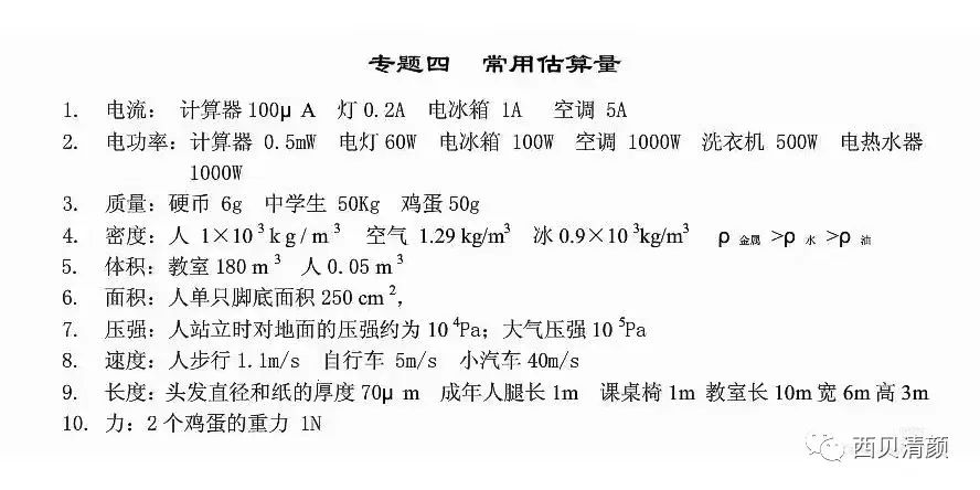 物理公式概念初中