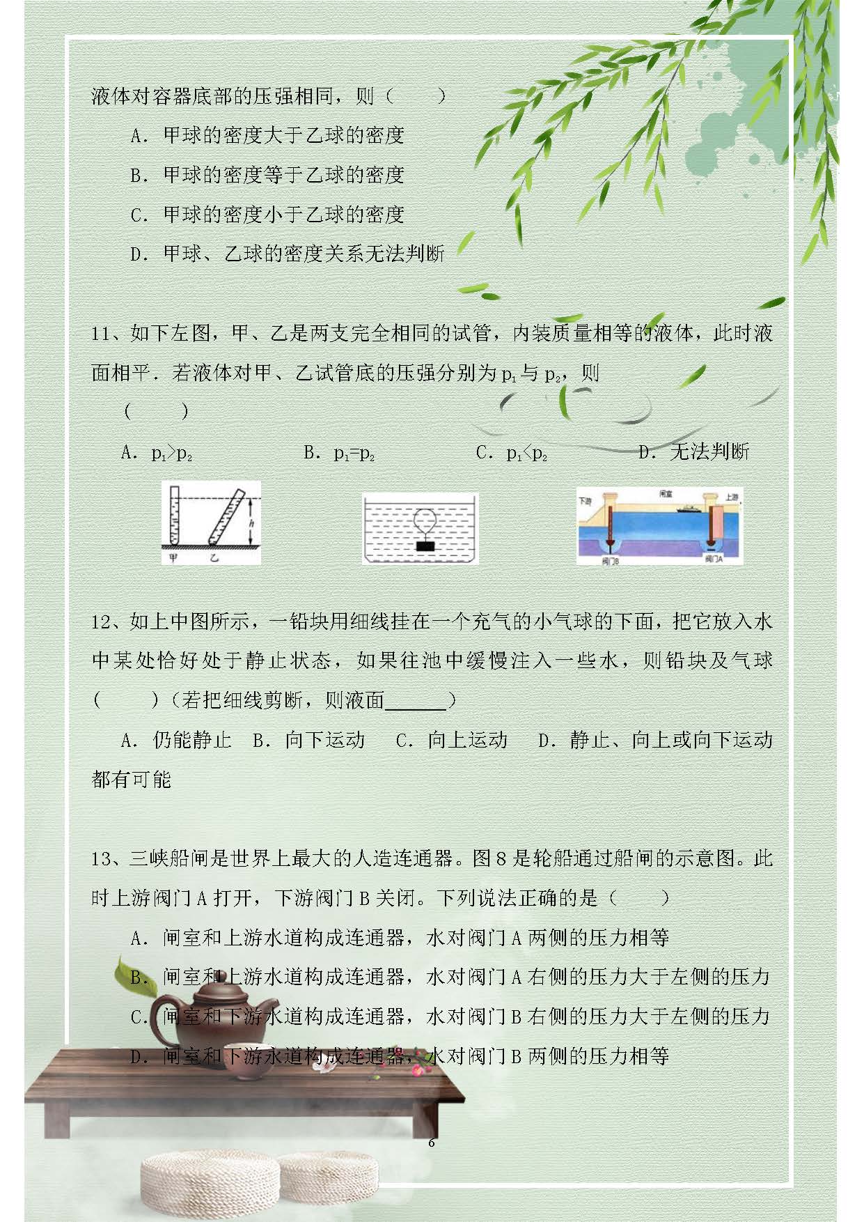 初中物理壓強(qiáng)浮力競(jìng)賽題