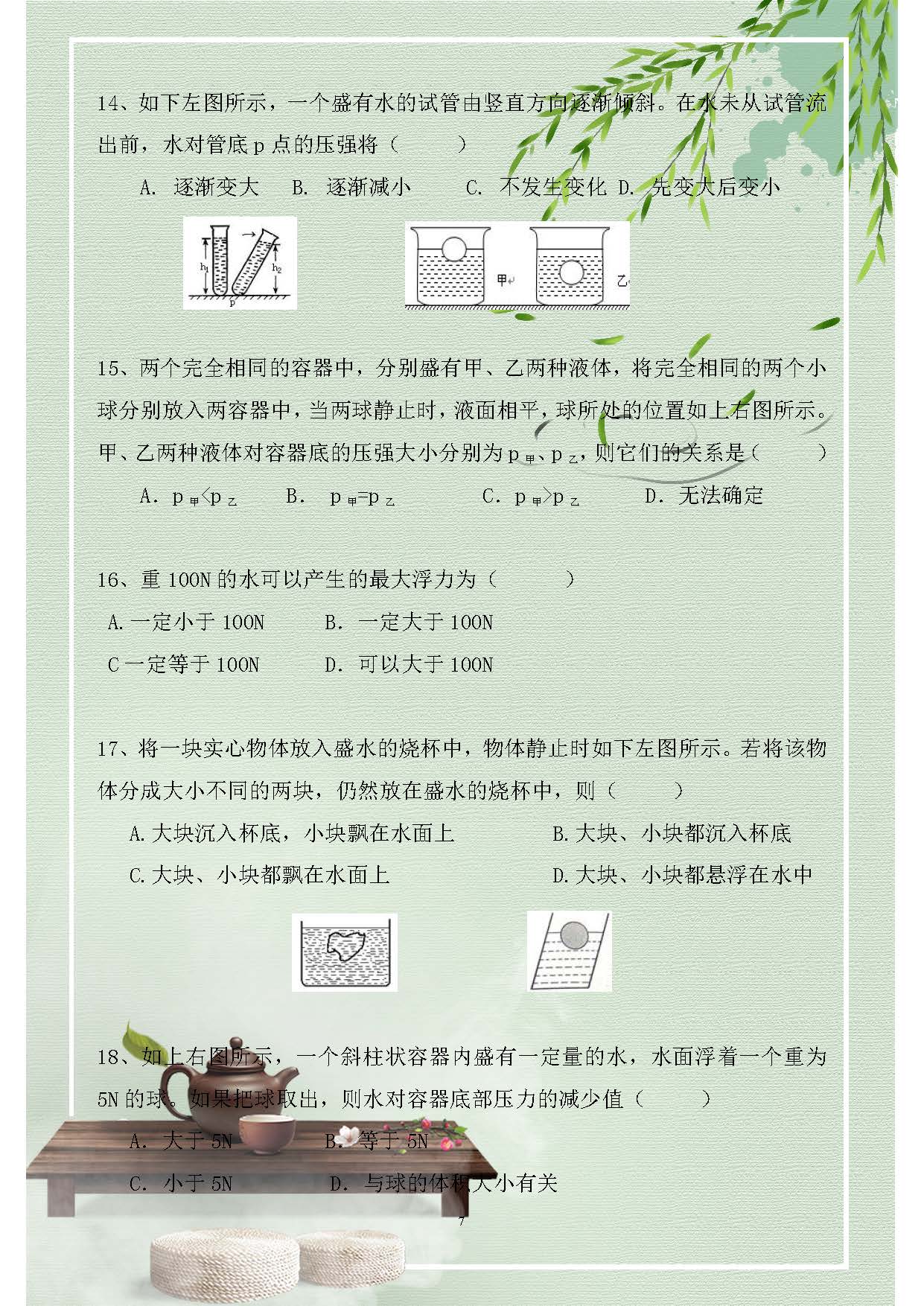 初中物理壓強(qiáng)浮力競(jìng)賽題