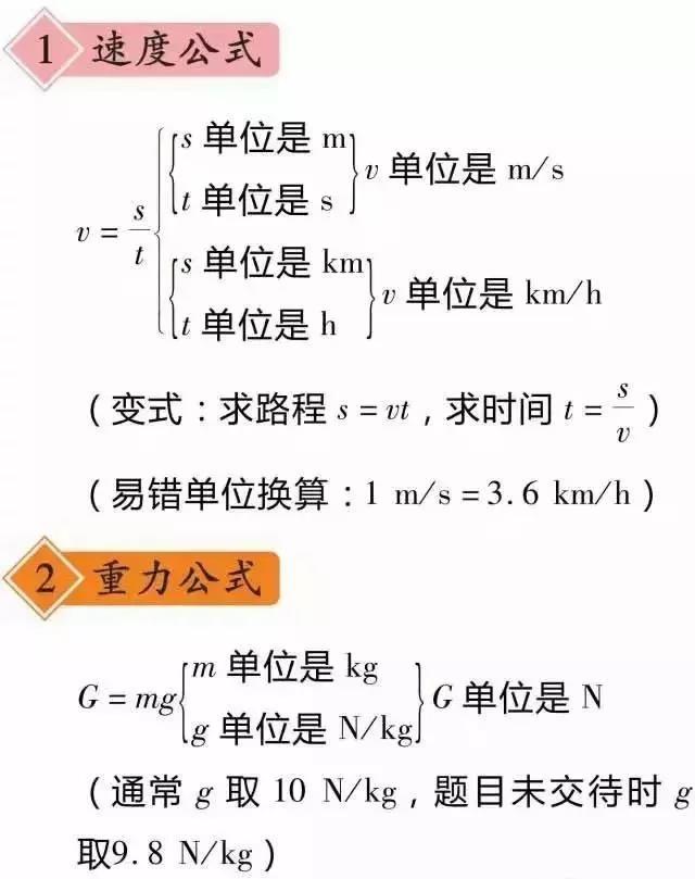 初中階段物理所有公式