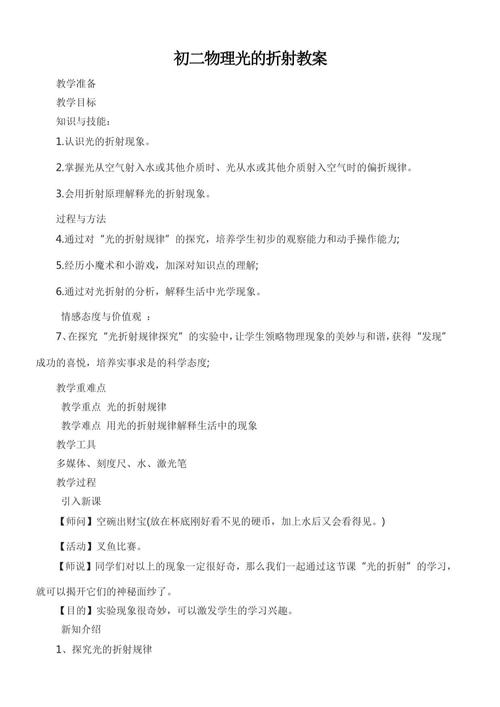 光的折射教學(xué)設(shè)計(jì)：掌握折射規(guī)律與光路圖，詳解八年級(jí)物理上冊重點(diǎn)